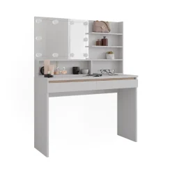 Schminktisch Emma Weiß 120 cm mit Spiegelregal und LED-Beleuchtung Vicco