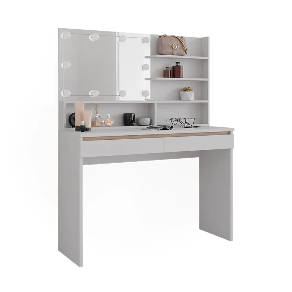 Schminktisch Emma Weiß 120 cm mit Spiegelregal und LED-Beleuchtung Vicco