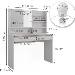 Schminktisch Emma Weiß 120 cm mit Spiegelregal und LED-Beleuchtung Vicco