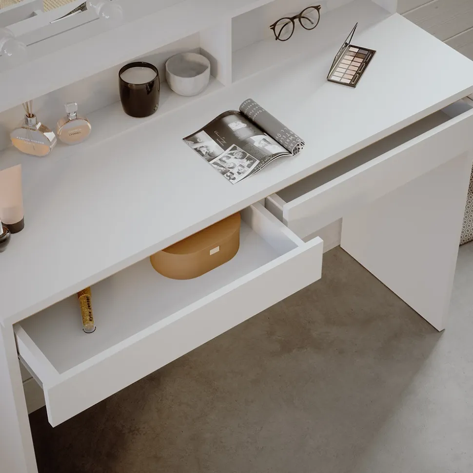 Schminktisch Emma Weiß 120 cm mit Spiegelregal und LED-Beleuchtung Vicco