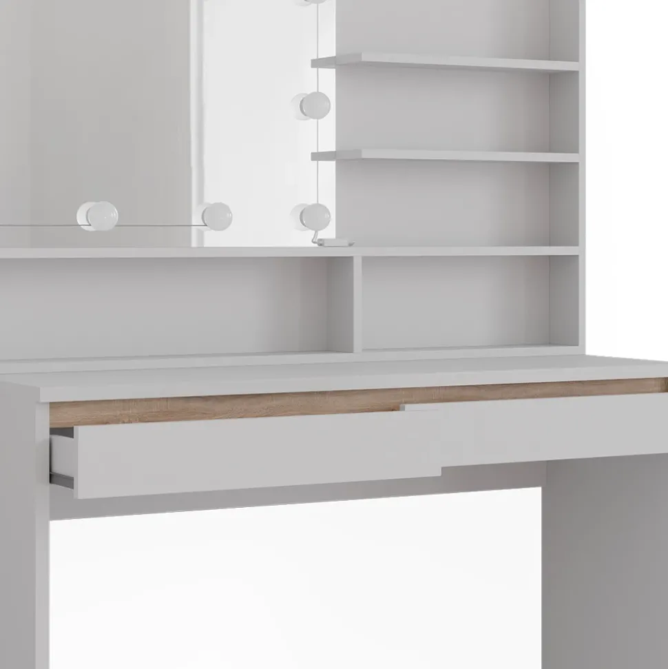 Schminktisch Emma Weiß 120 cm mit Spiegelregal und LED-Beleuchtung Vicco