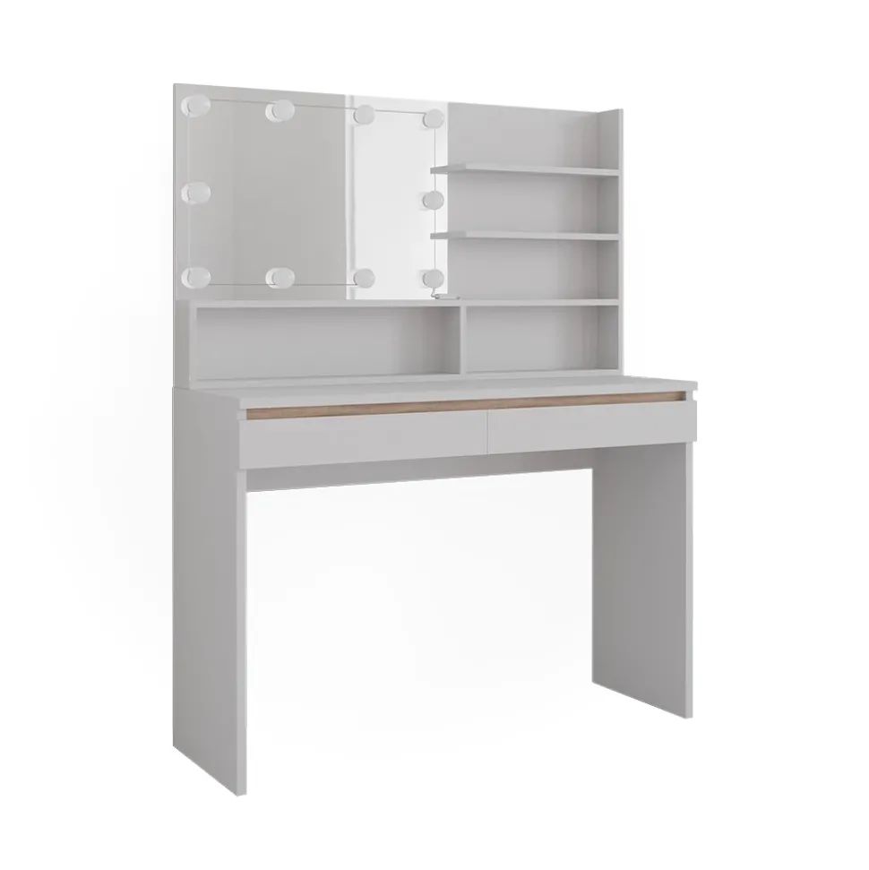 Schminktisch Emma Weiß 120 cm mit Spiegelregal und LED-Beleuchtung Vicco