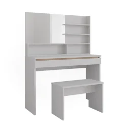 Schminktisch Emma Weiß 120 cm mit Spiegelregal & Bank Vicco