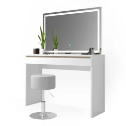 Schminktisch Emma Weiß 120 cm mit LED-Spiegel und Hocker Vicco