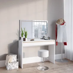 Schminktisch Emma Weiß 120 cm mit LED-Spiegel und Hocker Vicco