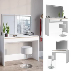 Schminktisch Emma Weiß 120 cm mit LED-Spiegel und Hocker Vicco