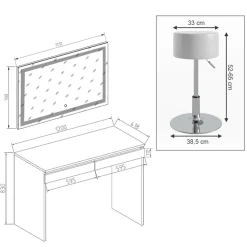 Schminktisch Emma Weiß 120 cm mit LED-Spiegel und Hocker Vicco