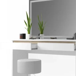 Schminktisch Emma Weiß 120 cm mit LED-Spiegel und Hocker Vicco