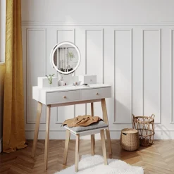 Schminktisch Finya Weiß 80 cm mit LED Spiegel und Hocker Vicco