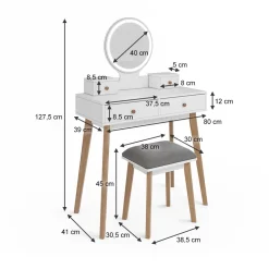 Schminktisch Finya Weiß 80 cm mit LED Spiegel und Hocker Vicco