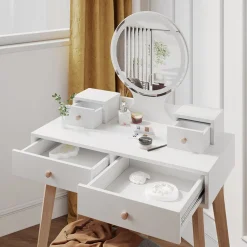 Schminktisch Finya Weiß 80 cm mit LED Spiegel und Hocker Vicco