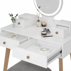 Schminktisch Finya Weiß 80 cm mit LED Spiegel und Hocker Vicco