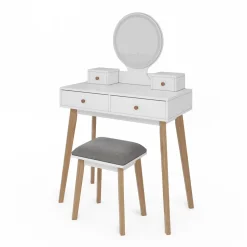 Schminktisch Finya Weiß 80 cm mit LED Spiegel und Hocker Vicco