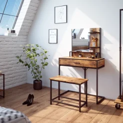 Schminktisch Fyrk Antikholz 80 cm mit Stuhl Vicco