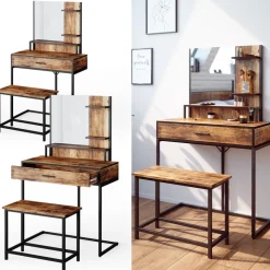 Schminktisch Fyrk Antikholz 80 cm mit Stuhl Vicco