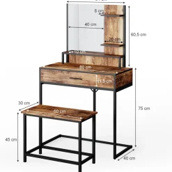 Schminktisch Fyrk Antikholz 80 cm mit Stuhl Vicco