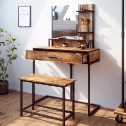 Schminktisch Fyrk Antikholz 80 cm mit Stuhl Vicco