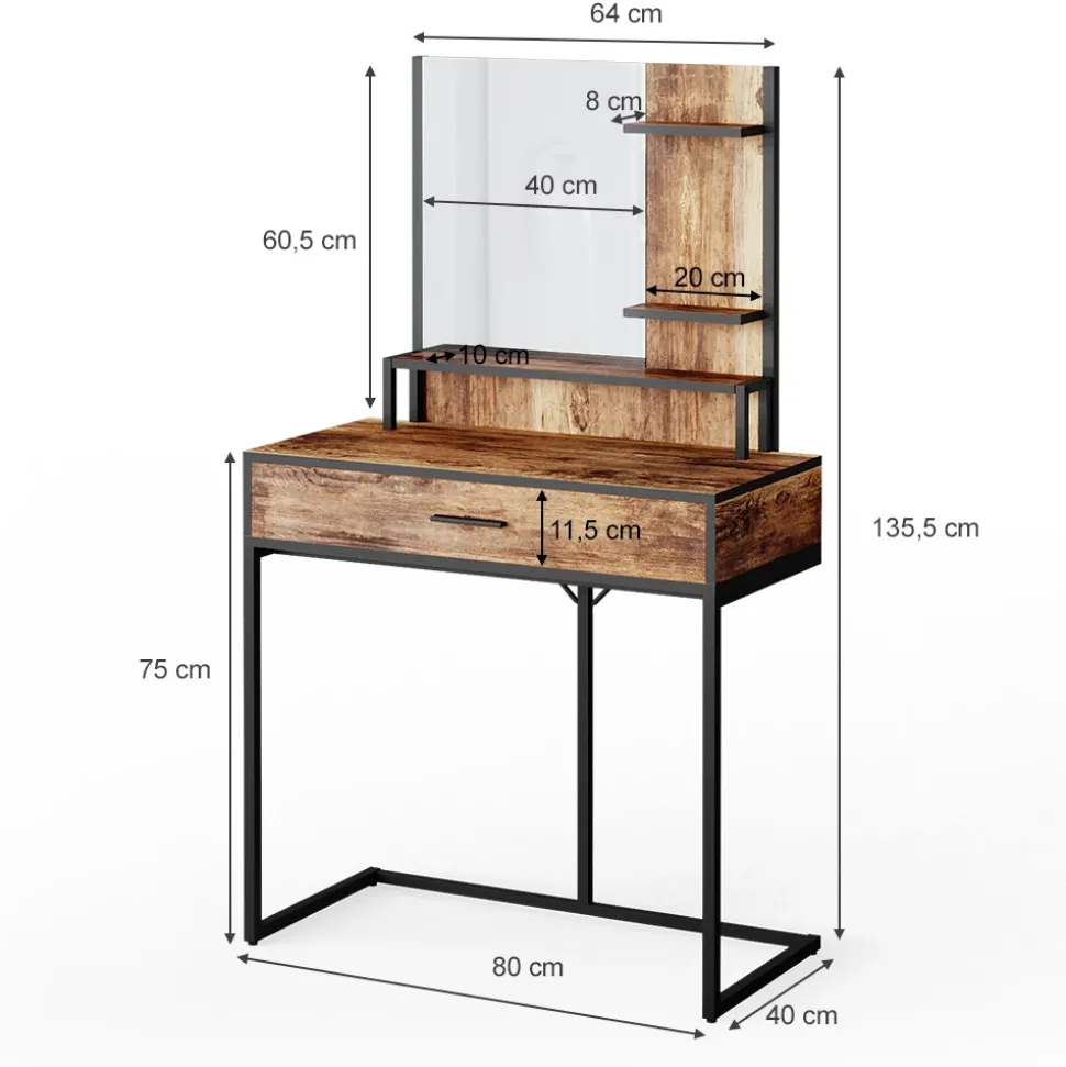 Schminktisch Fyrk Antikholz 80 cm Vicco