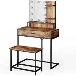 Schminktisch Fyrk Antikholz 80 cm mit LED Beleuchtung und Stuhl Vicco