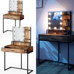 Schminktisch Fyrk Antikholz 80 cm mit LED-Lampen Vicco