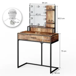 Schminktisch Fyrk Antikholz 80 cm mit LED-Lampen Vicco