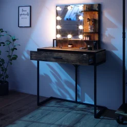 Schminktisch Fyrk Antikholz 80 cm mit LED-Lampen Vicco