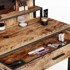 Schminktisch Fyrk Antikholz 80 cm mit LED-Lampen Vicco