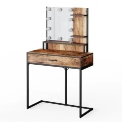 Schminktisch Fyrk Antikholz 80 cm mit LED-Lampen Vicco