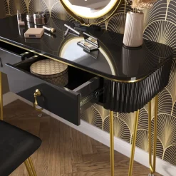 Schminktisch Grace Schwarz 100 cm mit LED Beleuchtung und Hocker Vicco