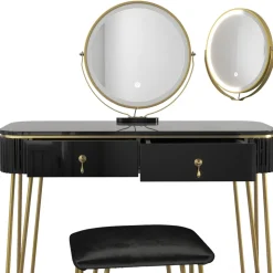 Schminktisch Grace Schwarz 100 cm mit LED Beleuchtung und Hocker Vicco