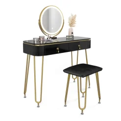 Schminktisch Grace Schwarz 100 cm mit LED Beleuchtung und Hocker Vicco