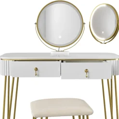 Schminktisch Grace Weiß Hochglanz 100 cm mit LED Beleuchtung und Hocker Vicco