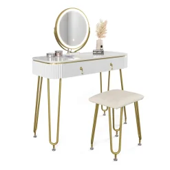 Schminktisch Grace Weiß Hochglanz 100 cm mit LED Beleuchtung und Hocker Vicco