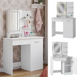 Schminktisch Julia Weiß 90 cm mit LED-Spiegel und QI-Ladestation Vicco