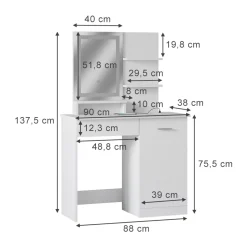 Schminktisch Julia Weiß 90 cm mit LED-Spiegel und QI-Ladestation Vicco