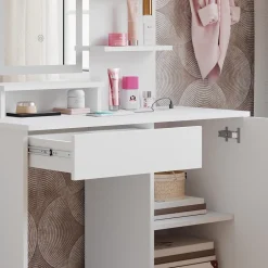 Schminktisch Julia Weiß 90 cm mit LED-Spiegel und QI-Ladestation Vicco