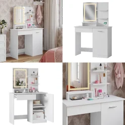 Schminktisch Julia Weiß 90 cm mit LED-Spiegel und QI-Ladestation Vicco