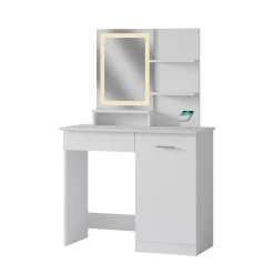 Schminktisch Julia Weiß 90 cm mit LED-Spiegel und QI-Ladestation Vicco