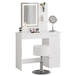 Schminktisch Julia Weiß 90 cm mit LED-Spiegel und Hocker Vicco