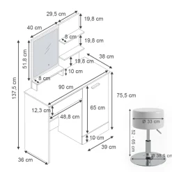 Schminktisch Julia Weiß 90 cm mit LED-Spiegel und Hocker Vicco