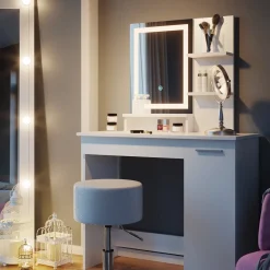 Schminktisch Julia Weiß 90 cm mit LED-Spiegel und Hocker Vicco