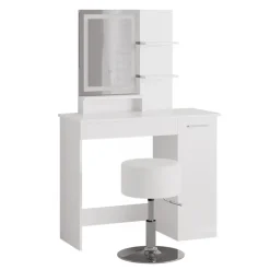Schminktisch Julia Weiß 90 cm mit LED-Spiegel und Hocker Vicco