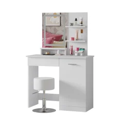 Schminktisch Julia Weiß 90 cm mit LED-Spiegel, QI-Ladegerät und Hocker Vicco