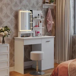 Schminktisch Julia Weiß 90 cm mit LED-Spiegel, QI-Ladegerät und Hocker Vicco