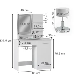 Schminktisch Julia Weiß 90 cm mit LED-Spiegel, QI-Ladegerät und Hocker Vicco