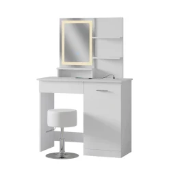 Schminktisch Julia Weiß 90 cm mit LED-Spiegel, QI-Ladegerät und Hocker Vicco