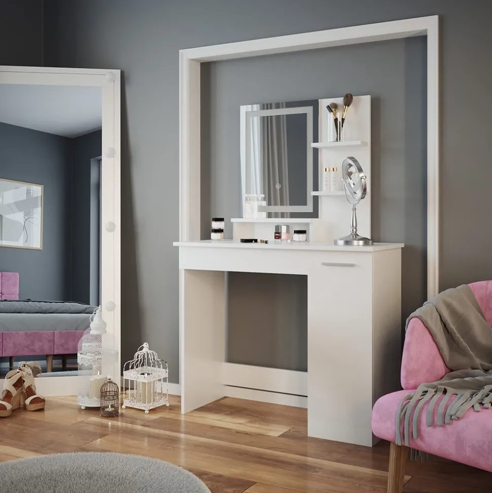Schminktisch Julia Weiß 90 cm mit LED-Spiegel Vicco