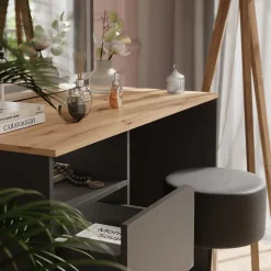 Schminktisch Karen Anthrazit/Artisan 110 cm mit Hocker und LED-Spiegel Vicco