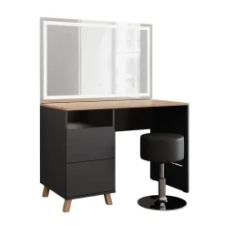 Schminktisch Karen Anthrazit/Artisan 110 cm mit Hocker und LED-Spiegel Vicco