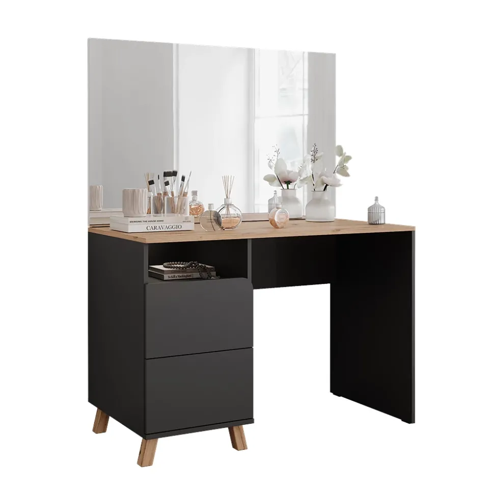 Schminktisch Karen Anthrazit/Artisan 110 cm mit Spiegel Vicco